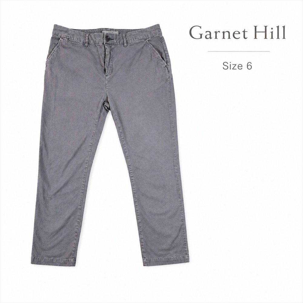 Garnet Hill Womens Grey Organic Cotton Stretch Chino Straight Leg Pants Size 6